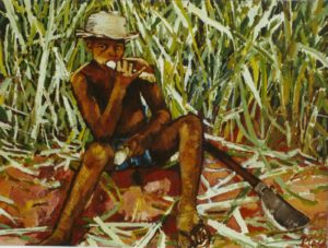menino chupando cana, óleo sobre eucatex, 60 x 80 cm, 2004